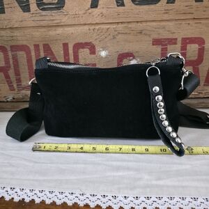 Lynn Tallerico Black Suede Crossbody Bag with Studded Strap